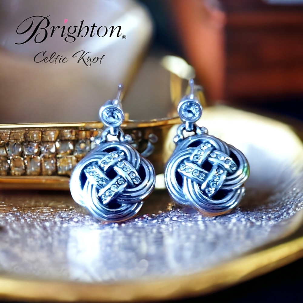 BRIGHTON Celtic Knot Silver and Crystal Drop Earrings